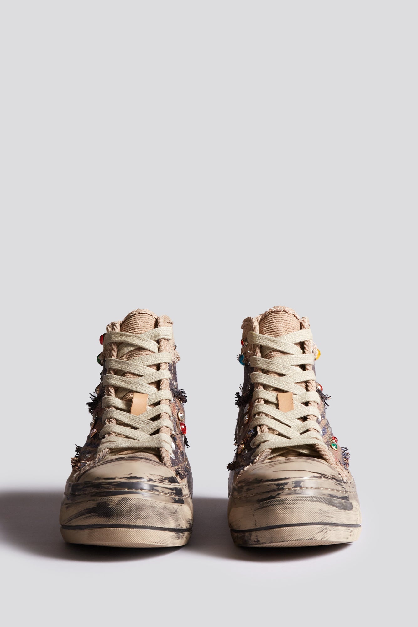 KURT HIGH TOP SNEAKER - PLAID PATCHWORK WITH STUDS ALLOVER -R13 - 2