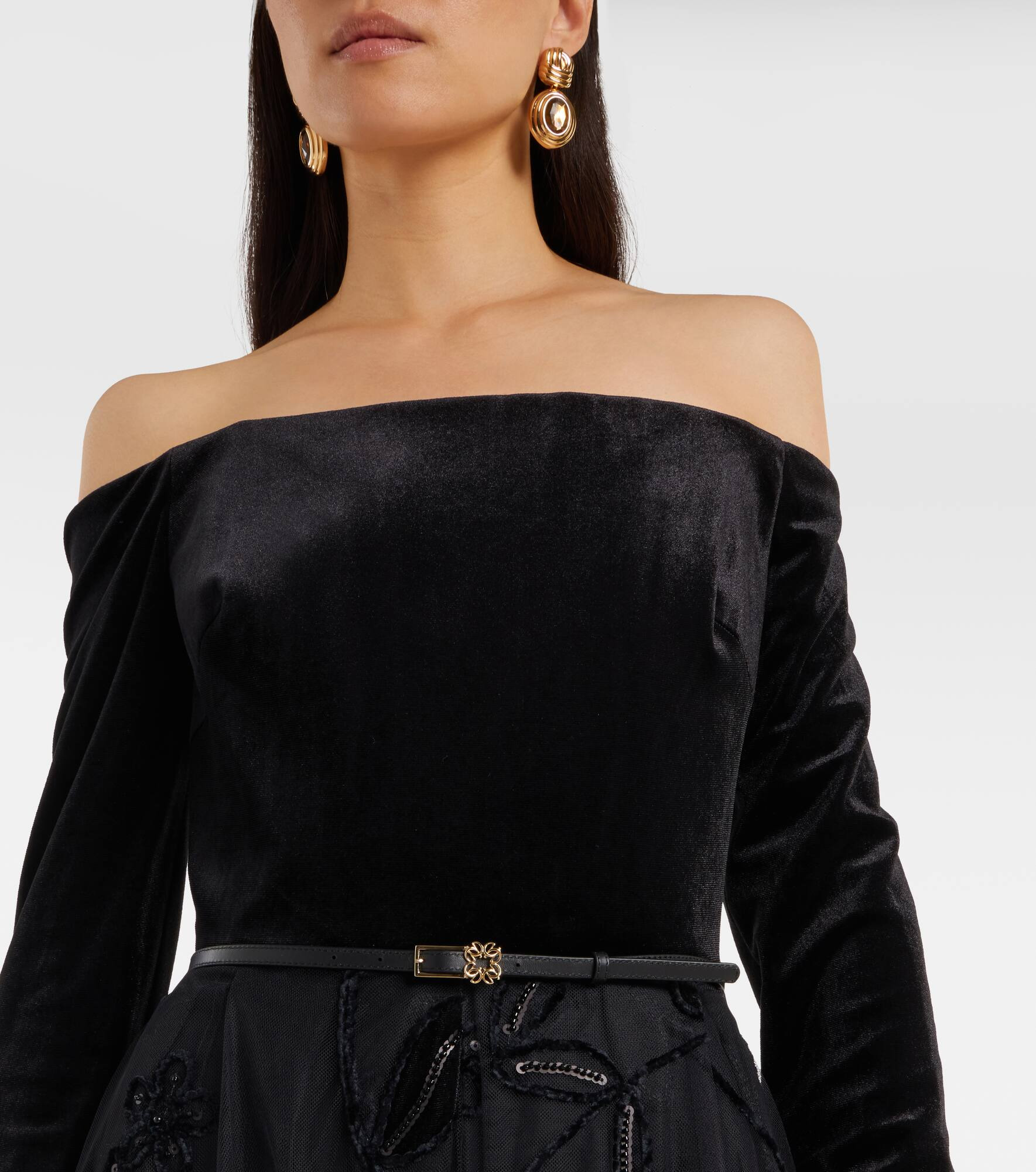 Embroidered tulle and velvet gown - 4