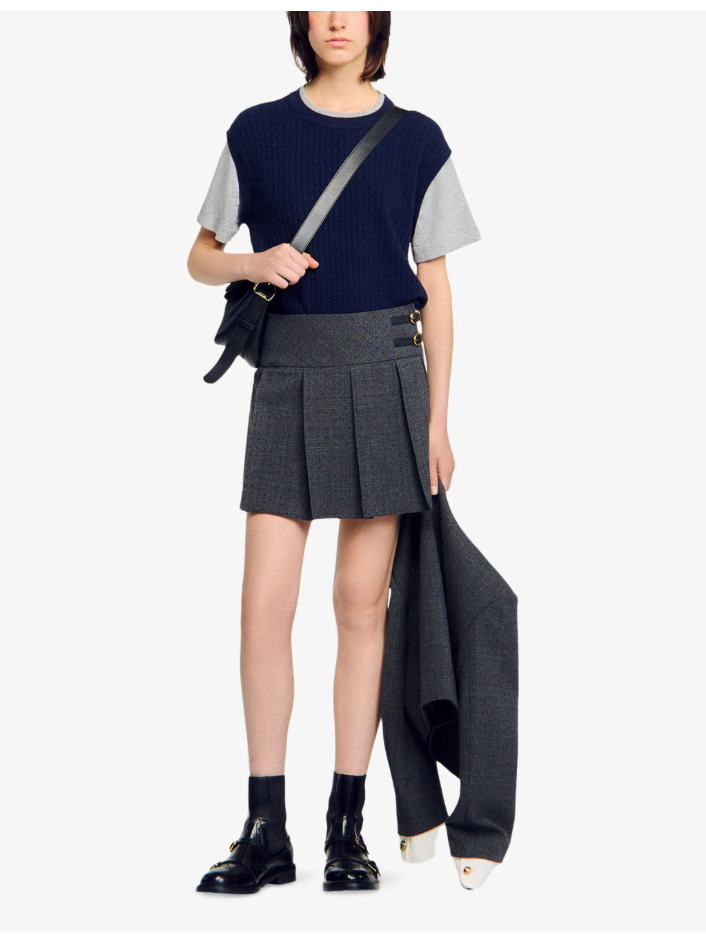 Layered short-sleeve knitted jumper - 2