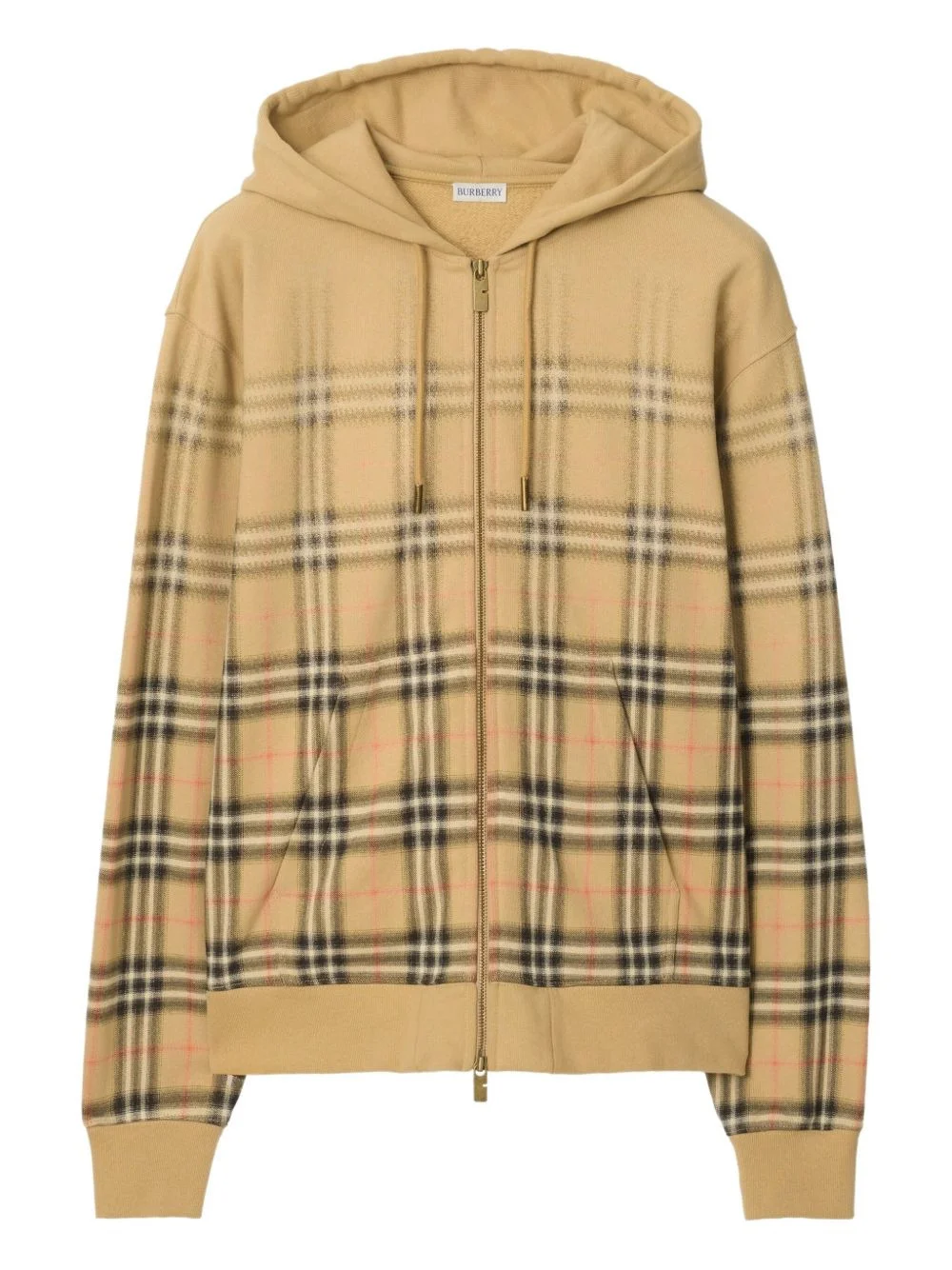 zip-up hooded check-pattern hoodie - 1