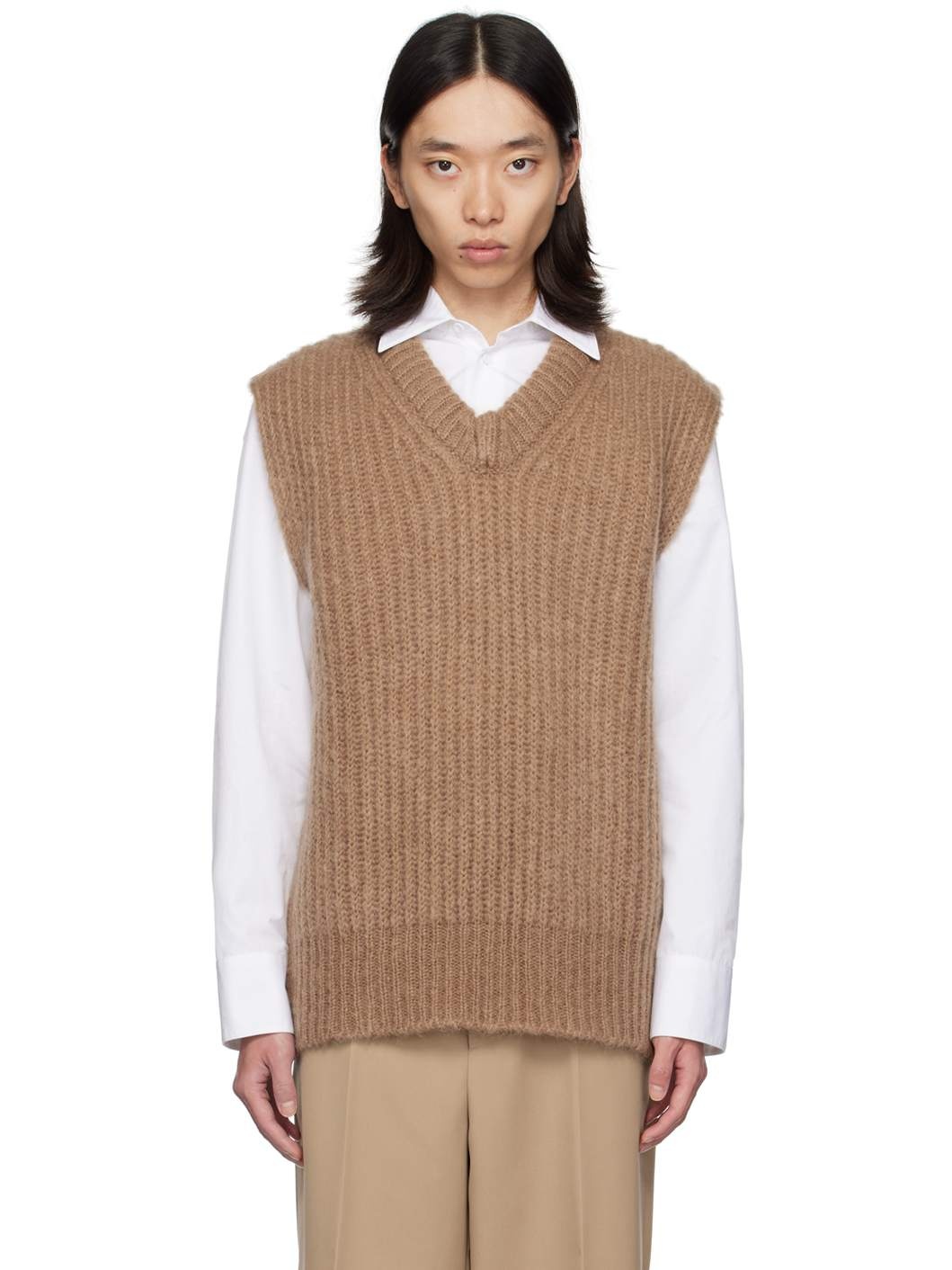 Brown V-Neck Vest - 1