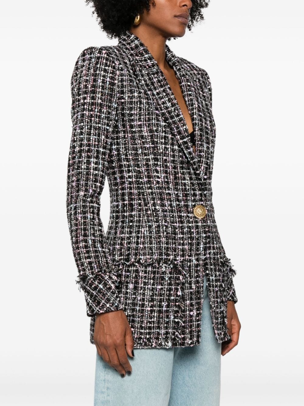 single-breasted tweed jacket - 3