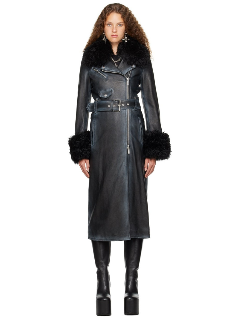 Black Distressed Leather Coat 1