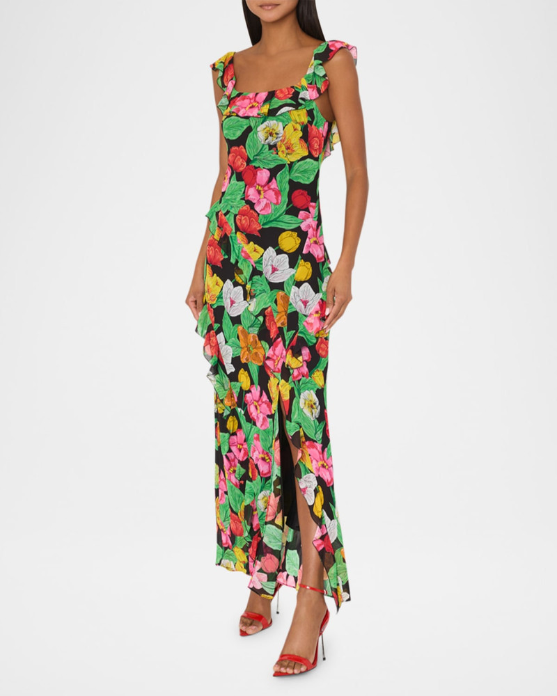 MILLY Tulip Rosette Floral-Print Ruffle Maxi Dress outlook
