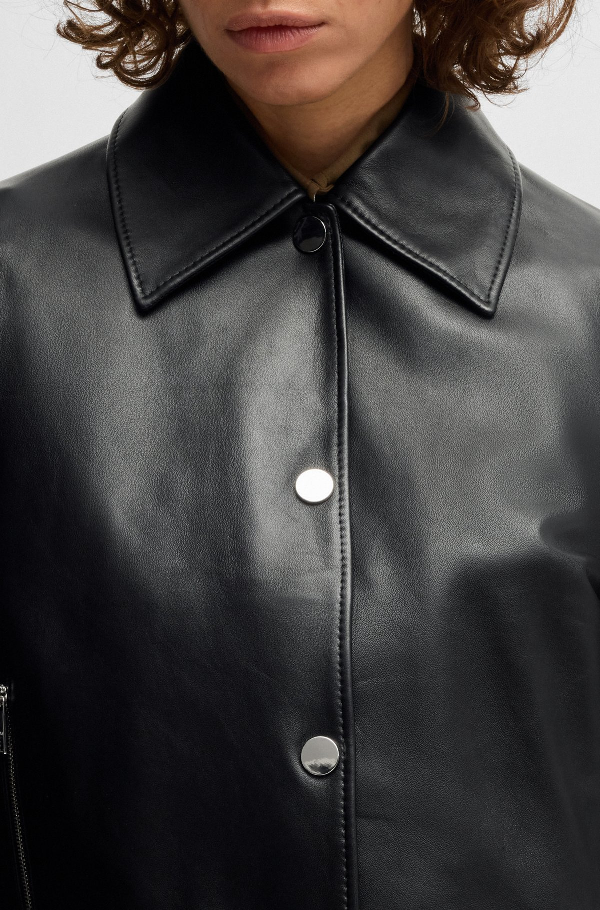 LEATHER JACKET WITH COVERED PRESS STUDS - 5