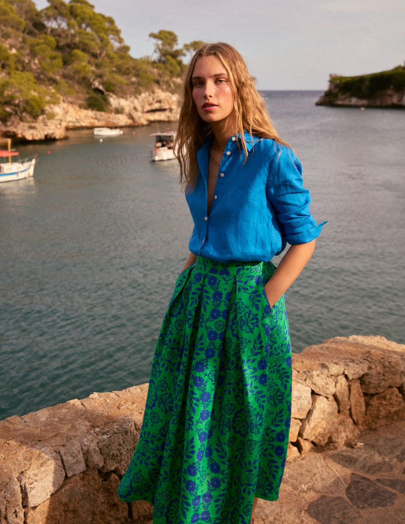 Verity Linen Midi Skirt-Structured Meadow Mono 3