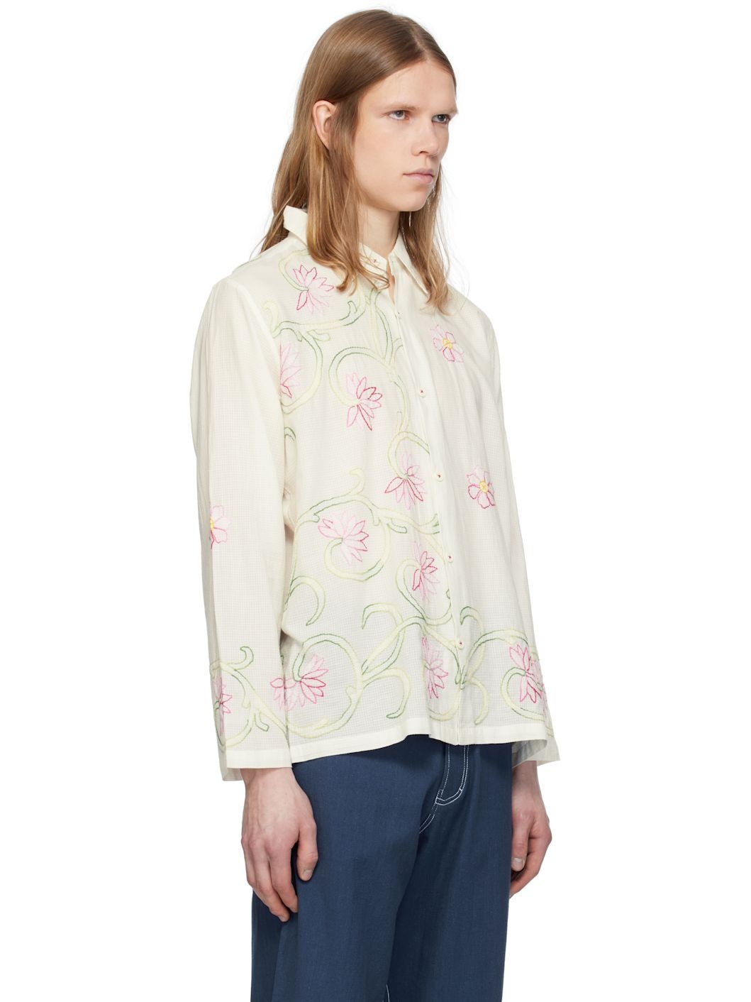 White Embroidered Floral Shirt - 2