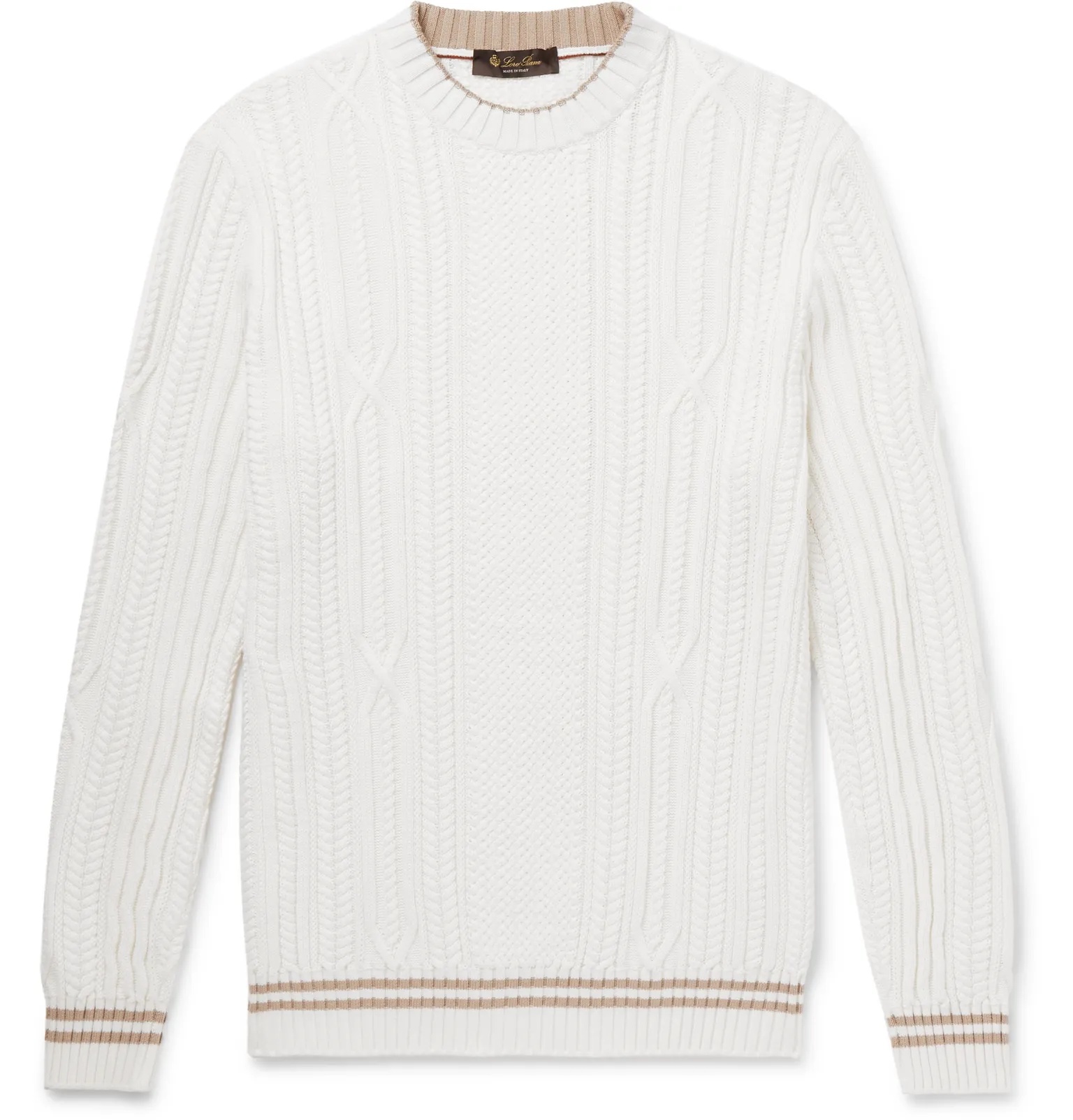 Slim-Fit Striped Cable-Knit Cotton and Cashmere-Blend Sweater - 7