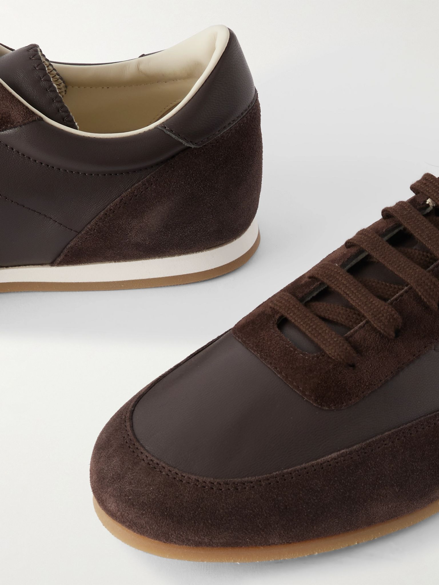 Minimal Runner Suede-Trimmed Leather Sneakers Brown - 5