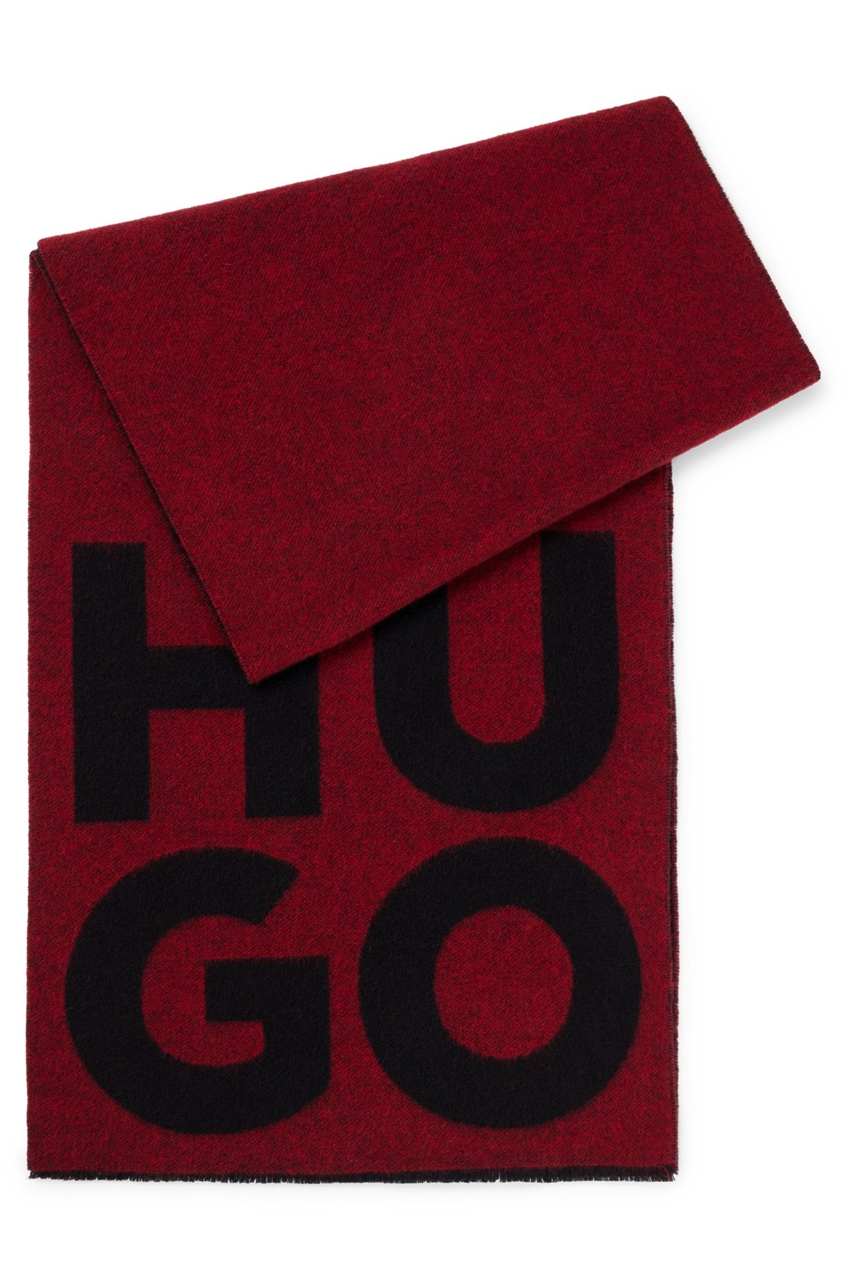 WOOL-BLEND SCARF WITH STACKED LOGO AND FRINGING - 1