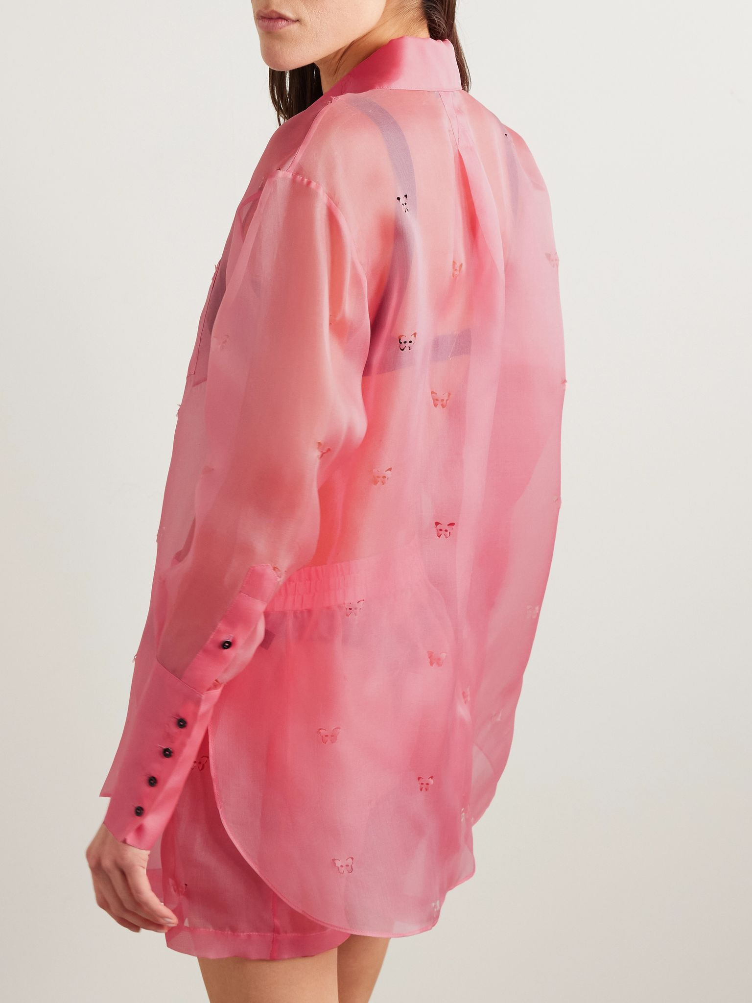 Laser-cut silk-organza shirt Bubblegum - 4