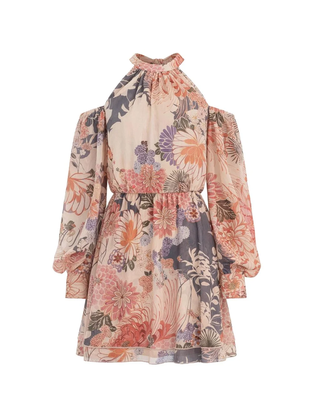 floral-print cold-shoulder mini dress - 1