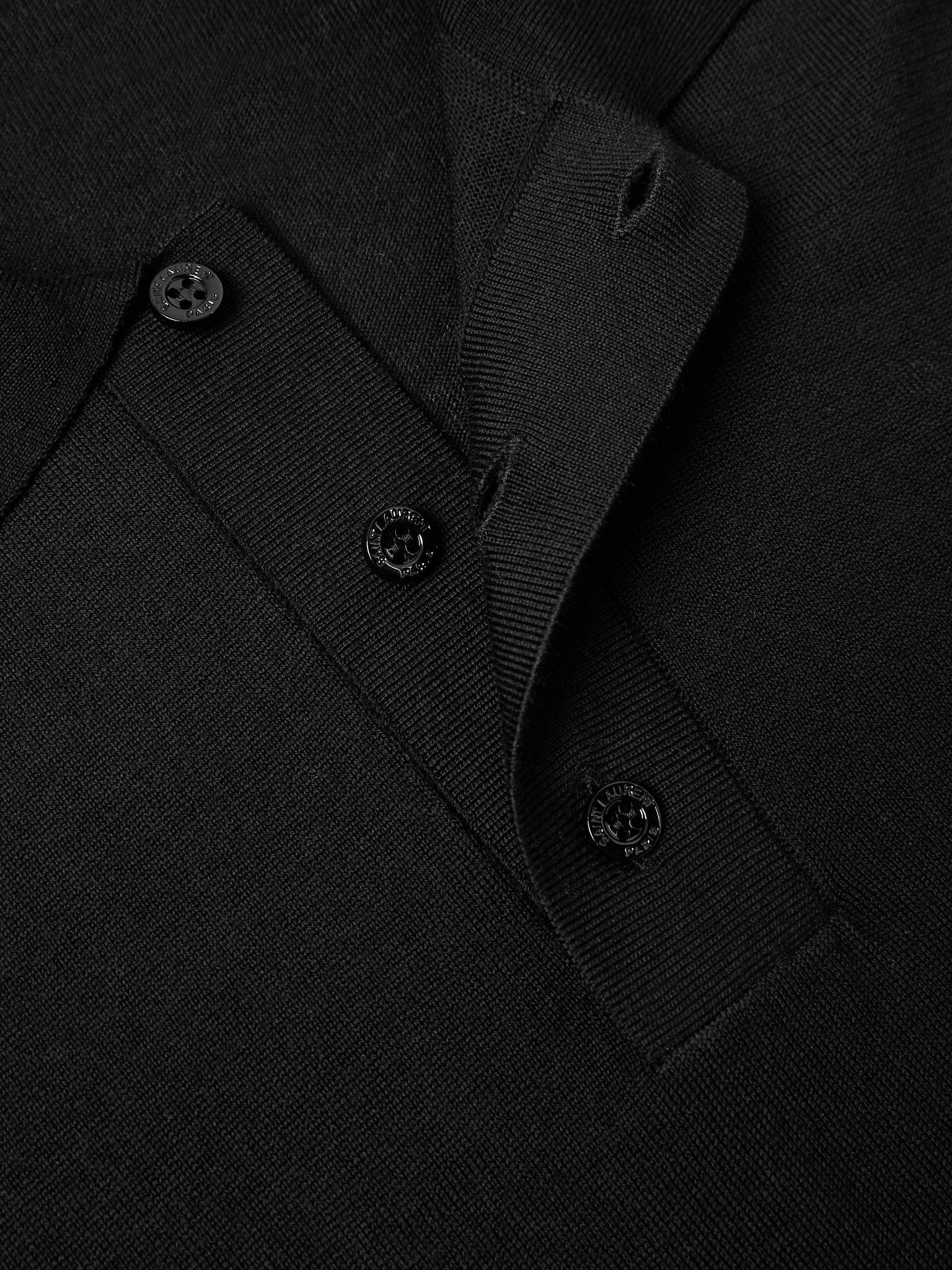 Cassandre Logo-Embroidered Wool Polo Shirt Black - 4