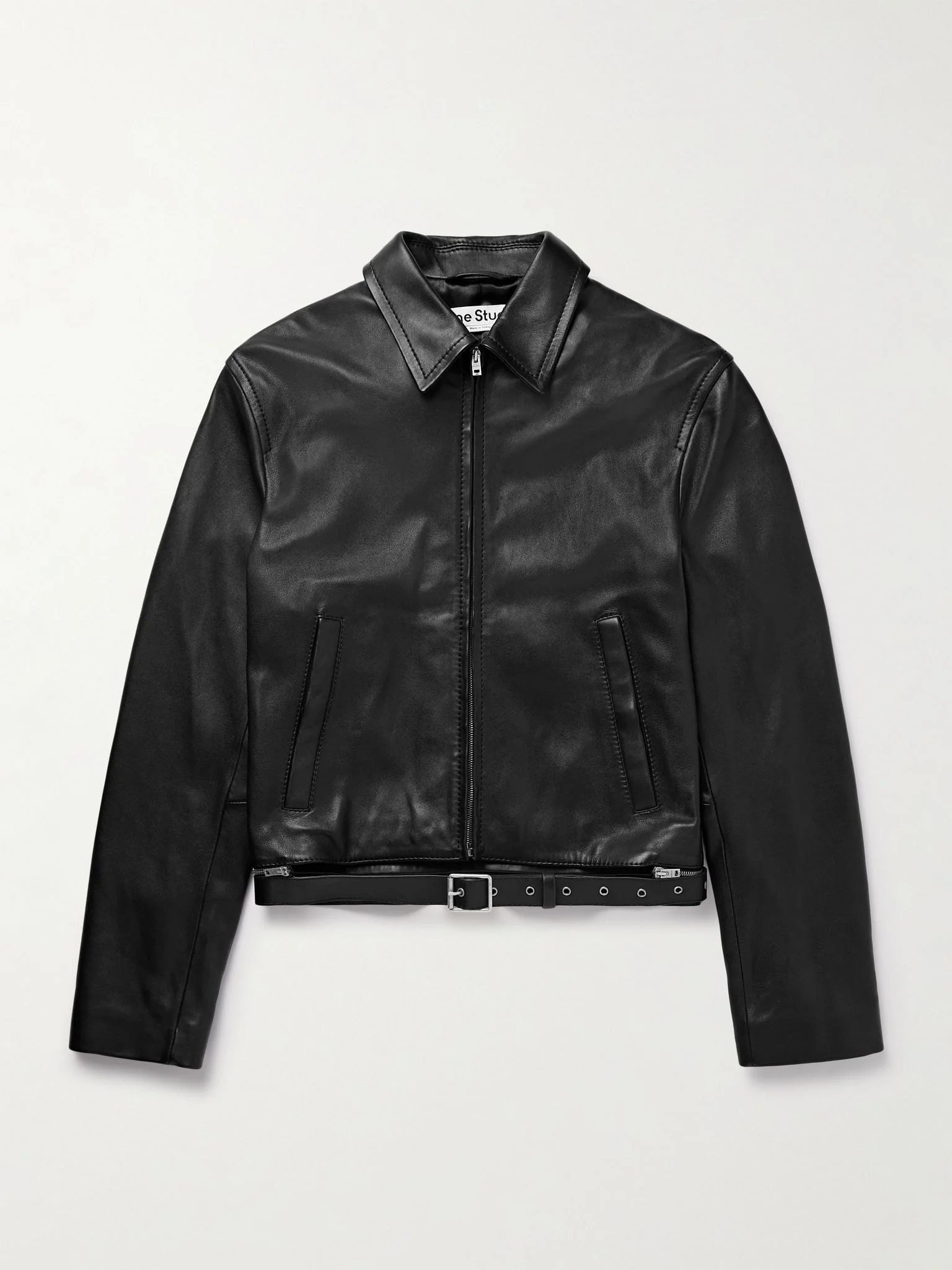 Lascari Slim-Fit Belted Leather Jacket Black - 1
