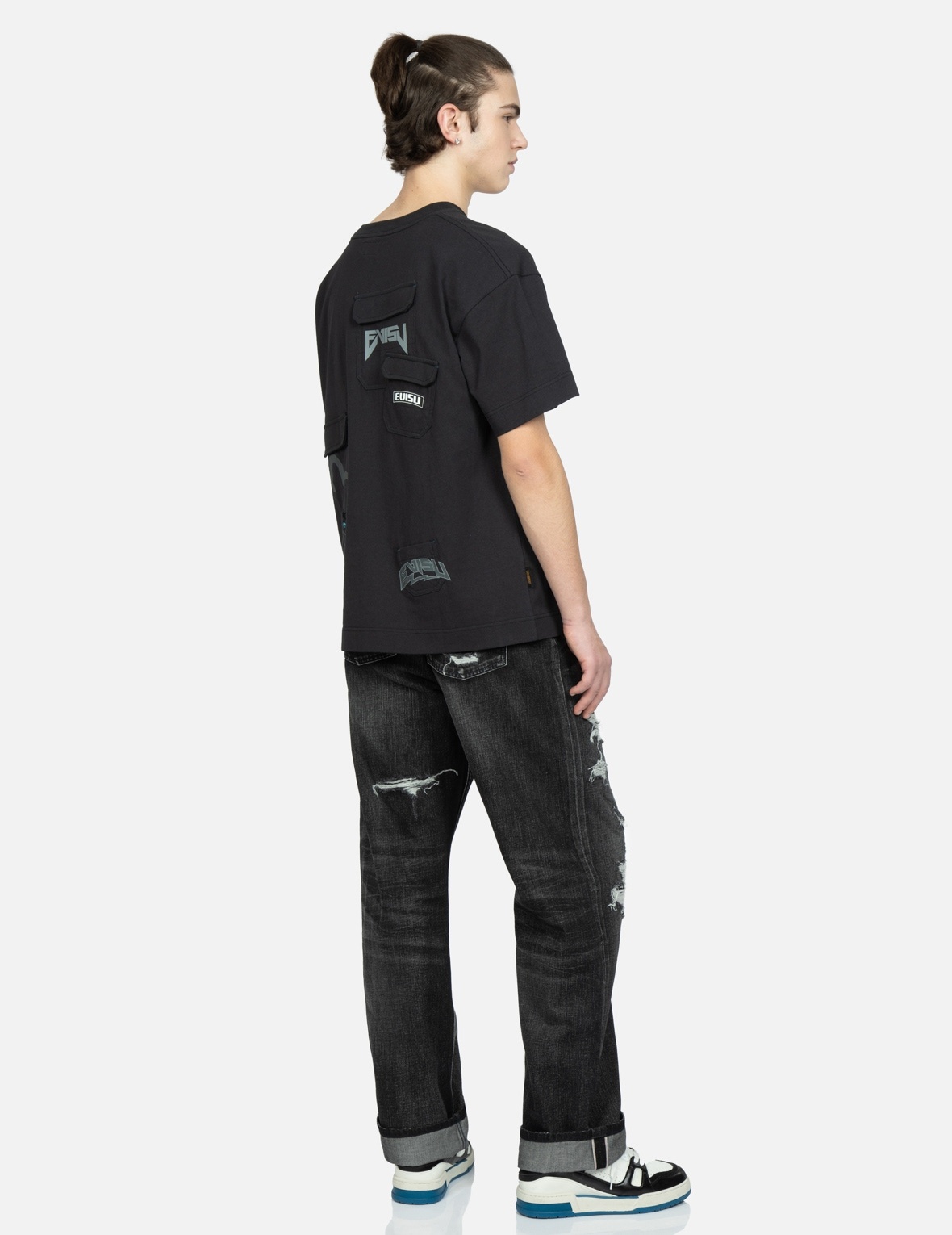 LOGO PRINT LOOSE-FIT DISTRESSED DENIM JEANS - 4