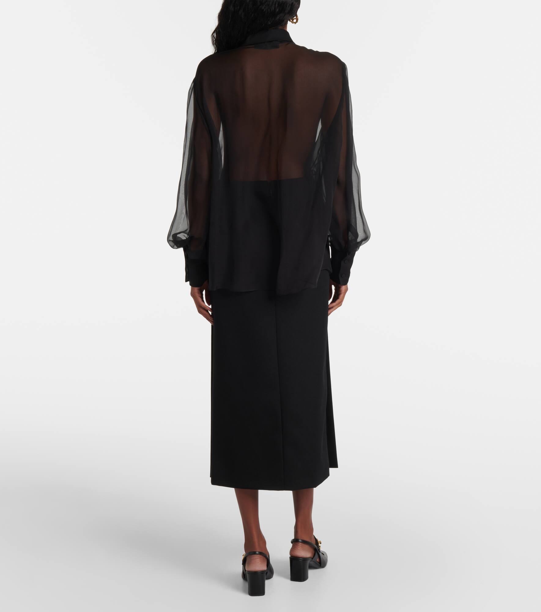 Scarf-detail sheer silk chiffon blouse - 3