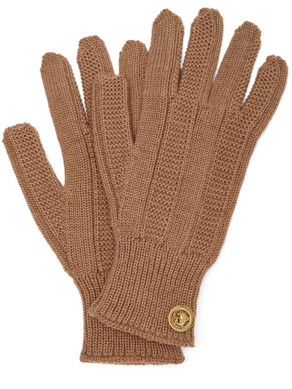 Medusa-plaque ribbed-knit gloves - 1