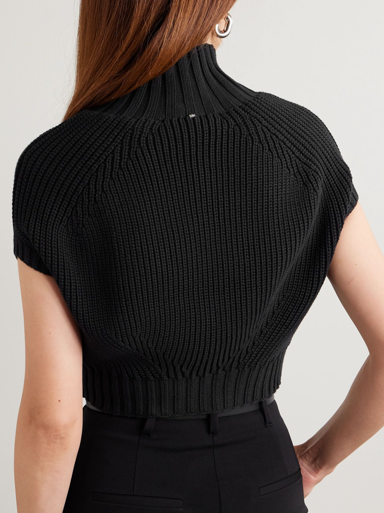 Balloon cropped ribbed cotton-blend sweater Black - 3