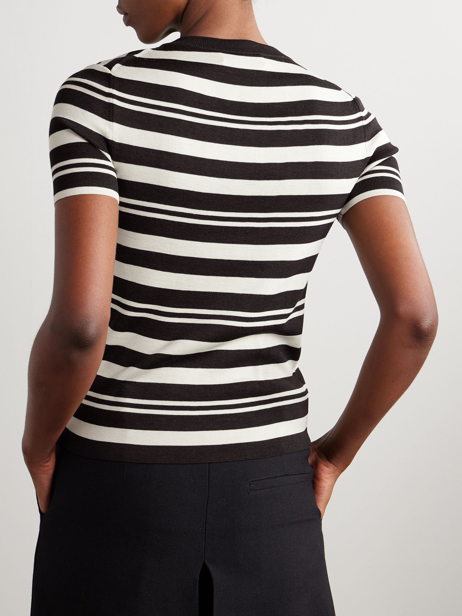 Oaklynn striped silk-jersey top Black - 4
