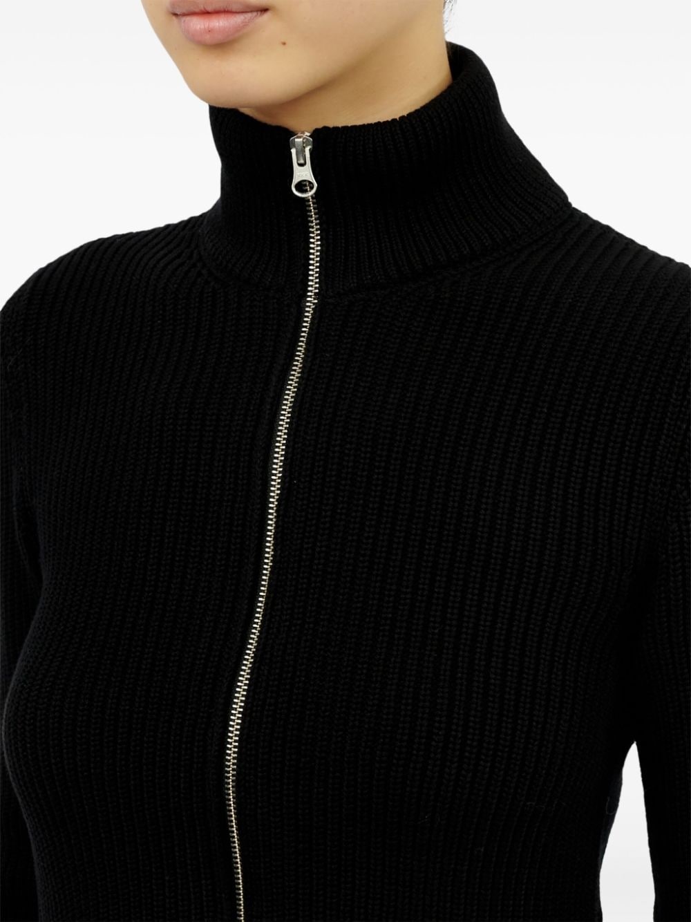 ribbed cotton zip-up cardigan - 7