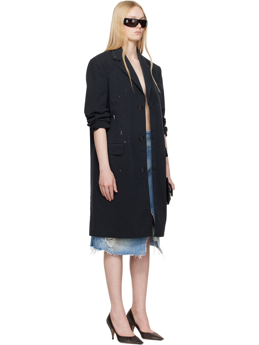 Black Cotton Gabardine Trench Coat - 2