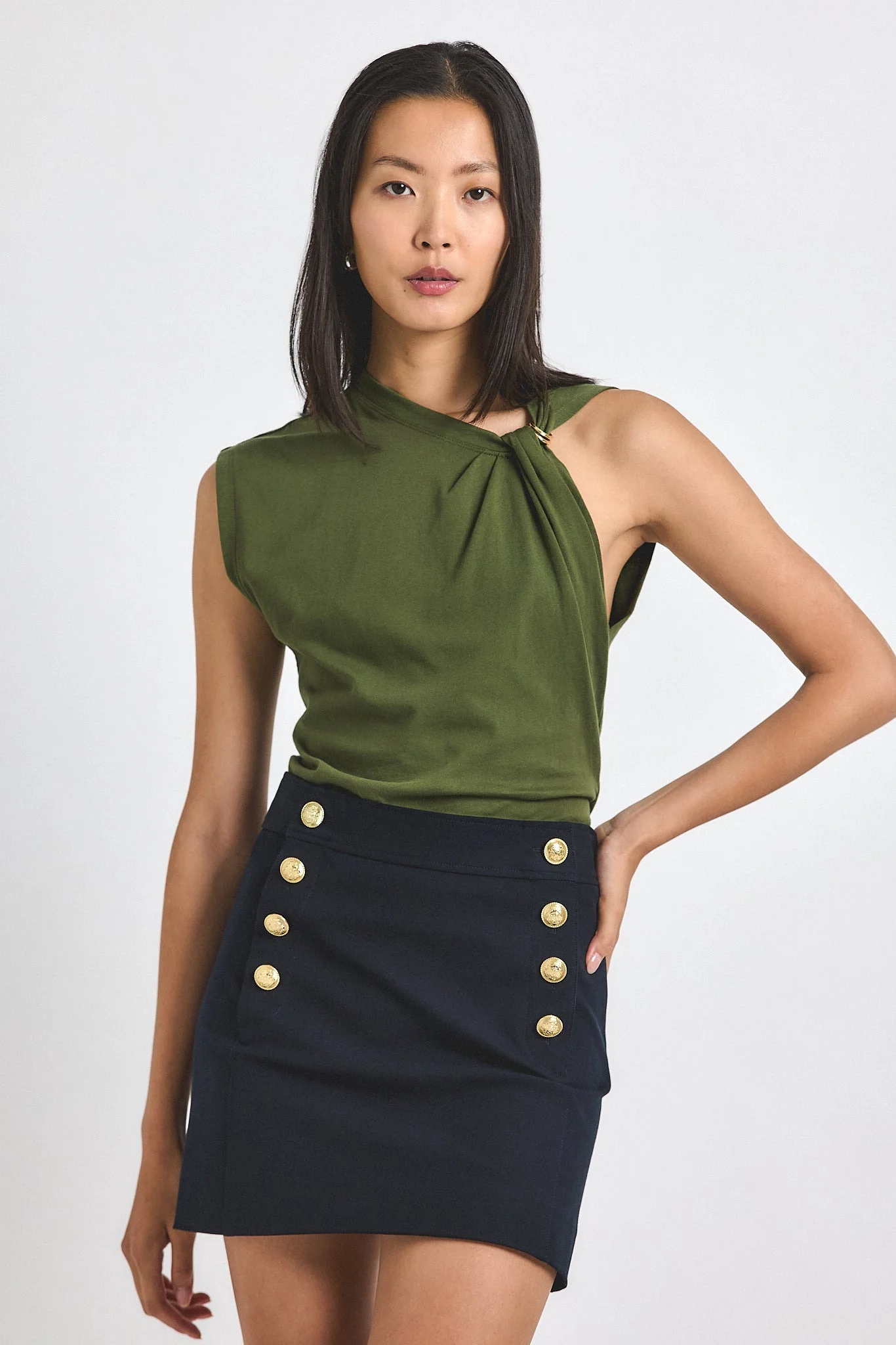 NIA ASSYMMETRIC EMBELLISHED TWIST TEE - 1