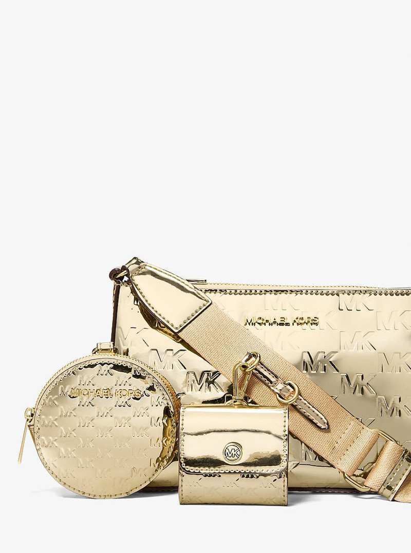 Jet Set Small Metallic Logo Debossed Crossbody Bag with Case for Apple Airpods Pro® 4