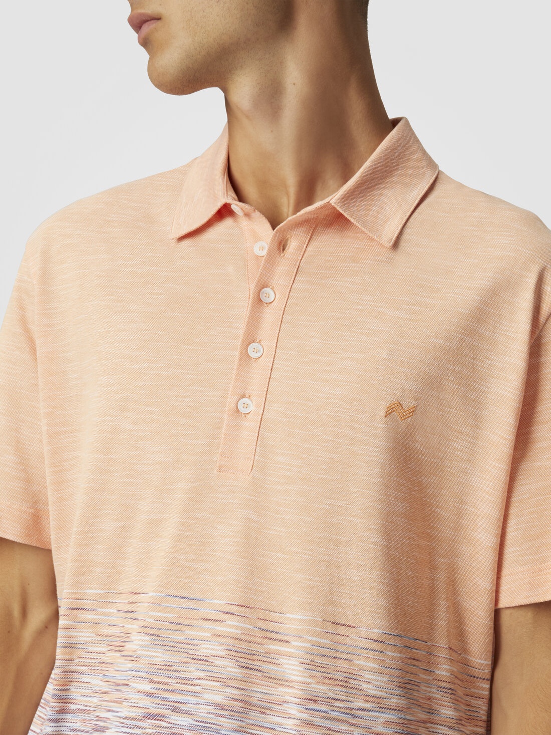 Slub cotton and linen polo shirt with zigzag embroidery - 5