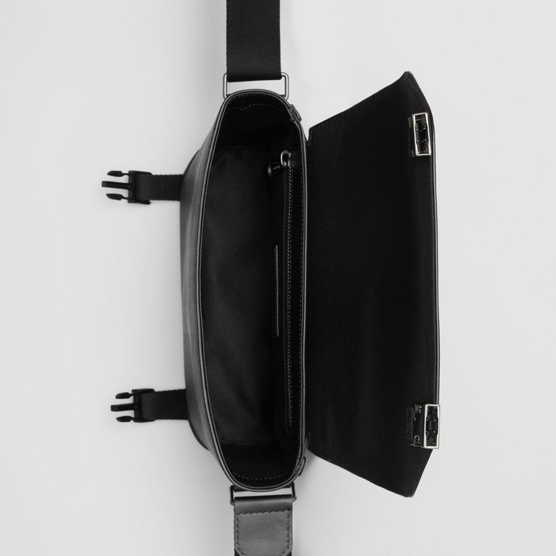 Charcoal Check and Leather Messenger Bag 5