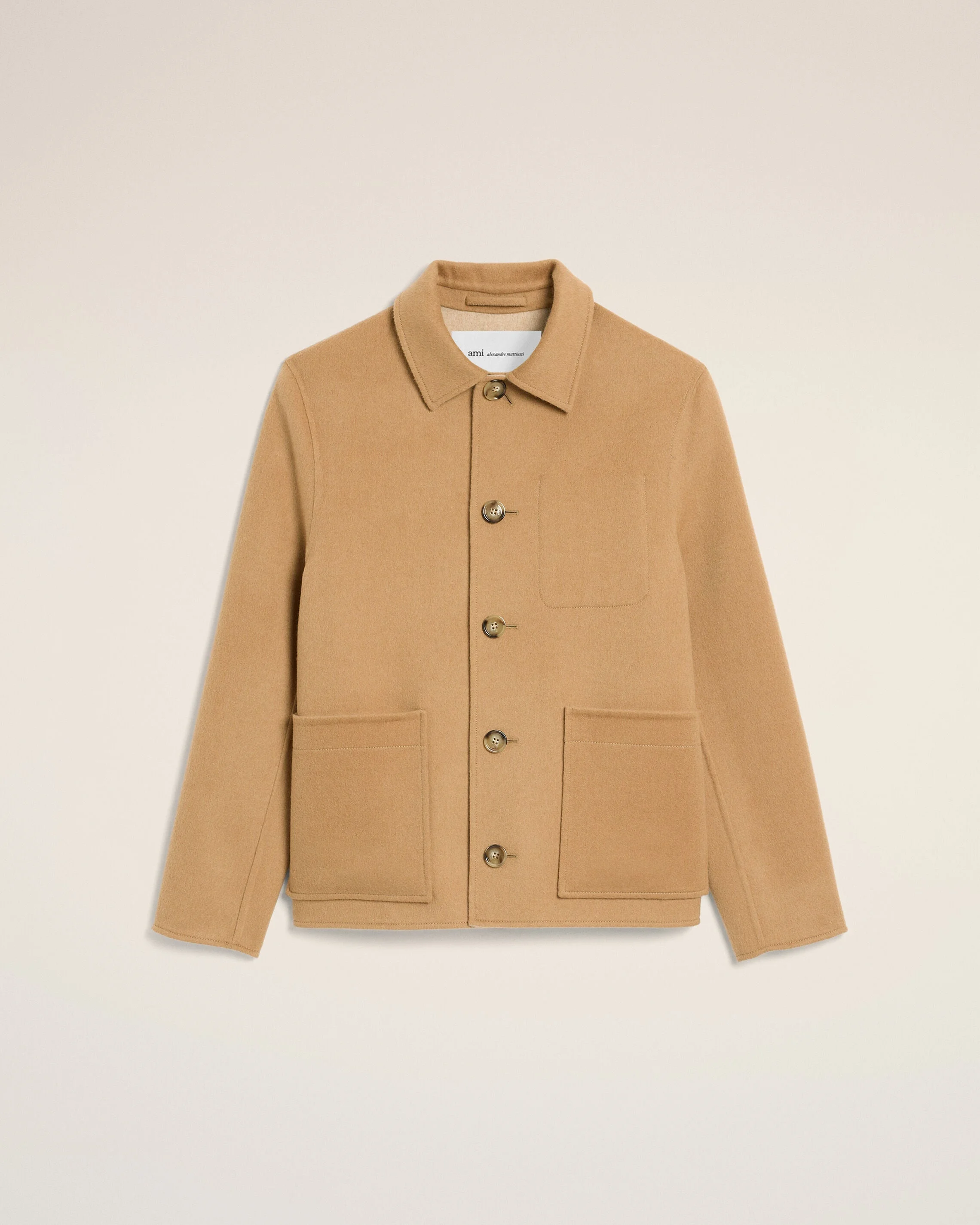 BEIGE BUTTON-DOWN WOOL AND CASHMERE JACKET - 1