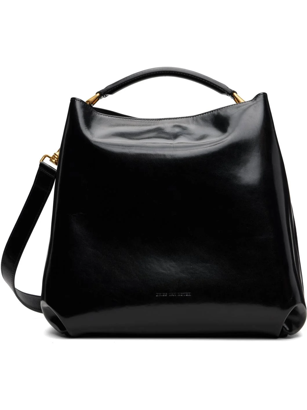 Black Polished Leather Messenger Bag - 1