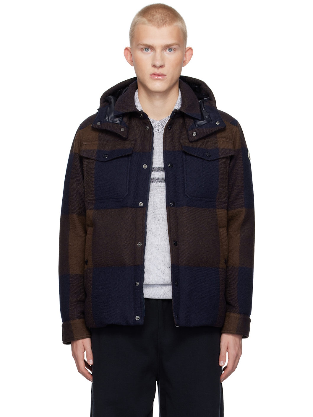 Brown & Blue Ladurns Hooded Wool Down Jacket - 1