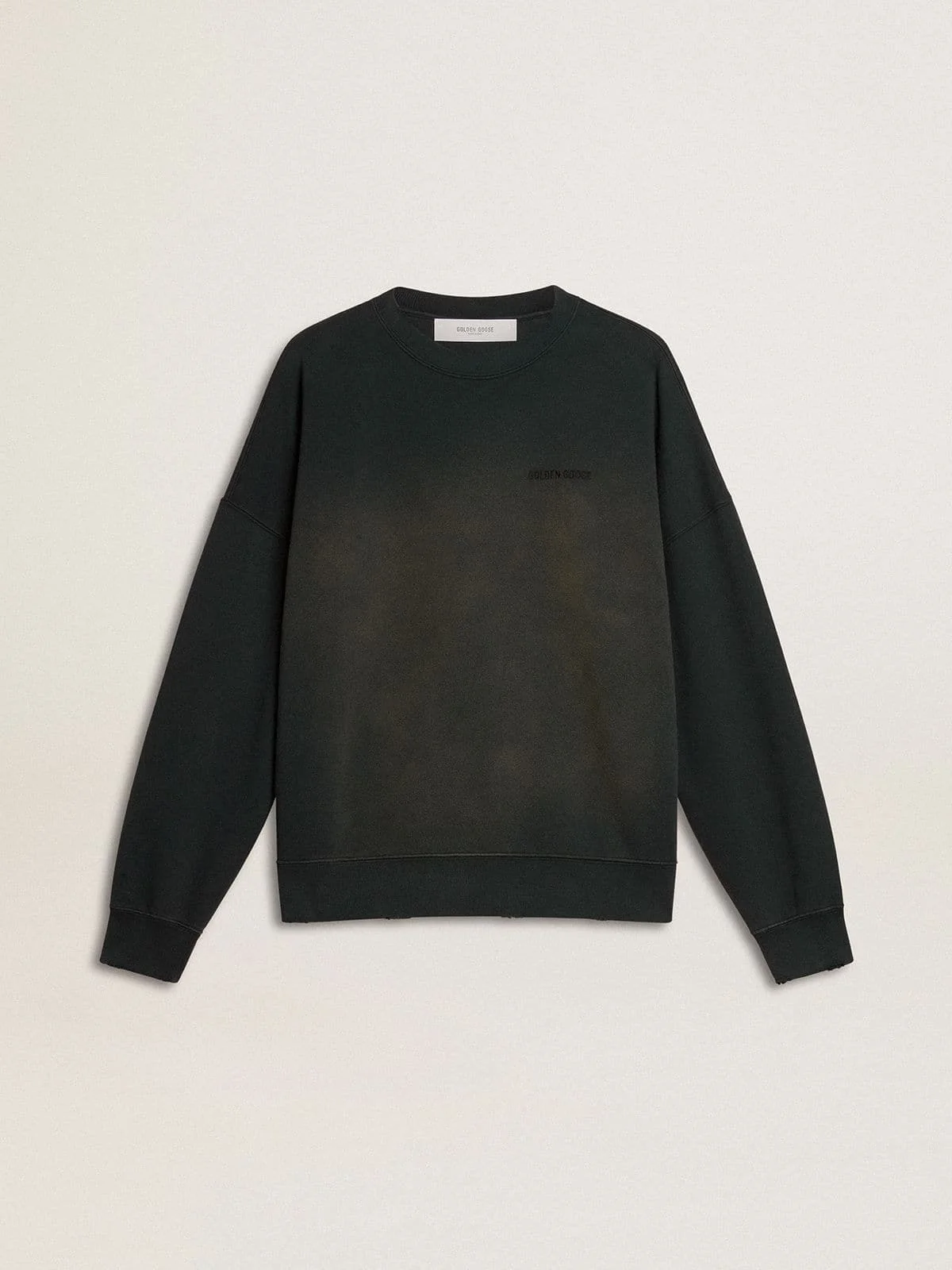 Unisex sweatshirt in worn black cotton with logo embroidery - 1