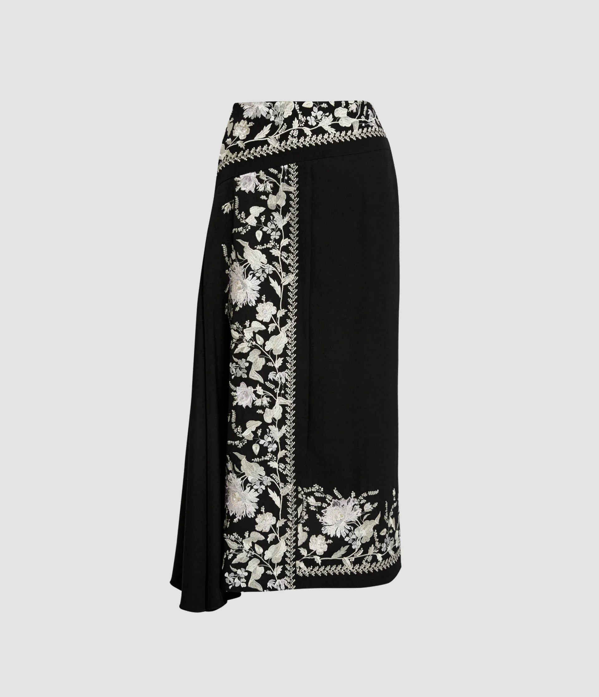 EMBROIDERED GRAIN DE POUDRE DRAPED MIDI SKIRT - 1