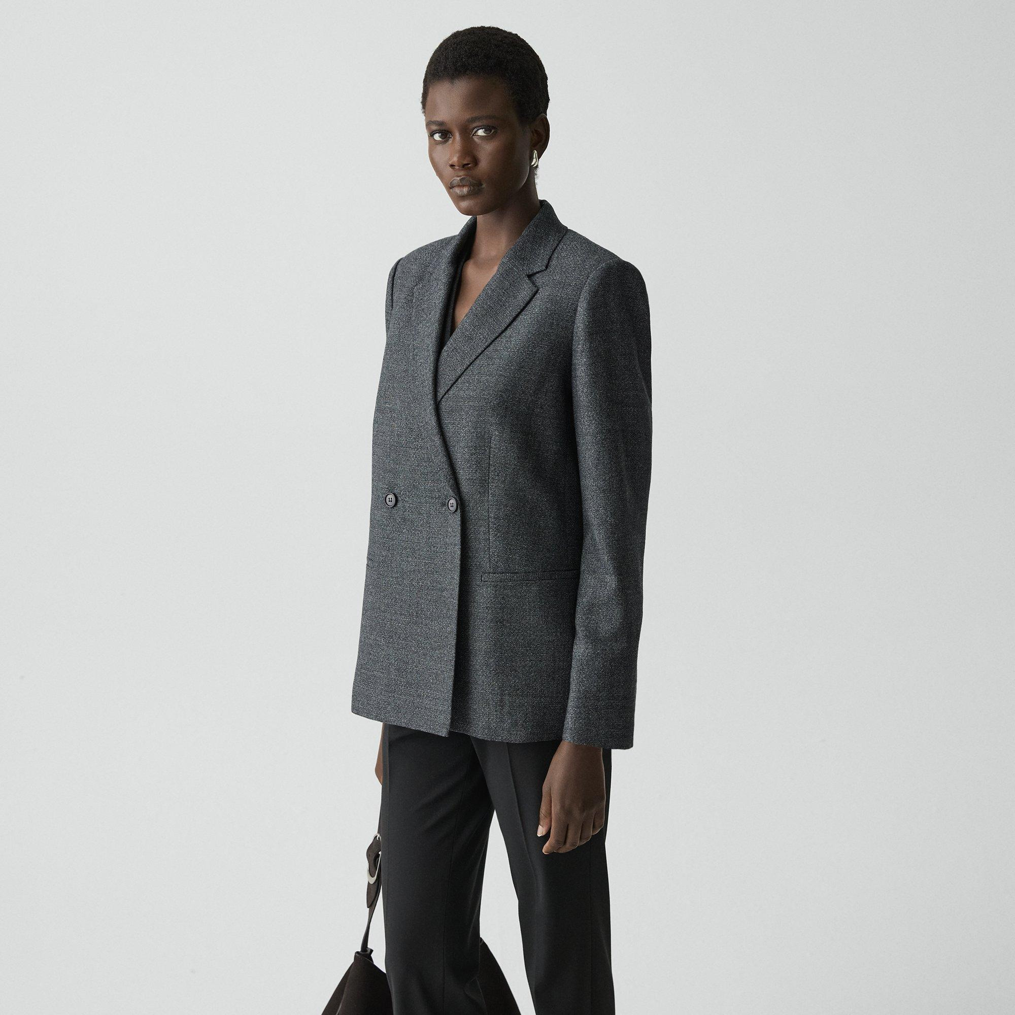 Relaxed Double-Breasted Blazer in Marled Flannel - 3