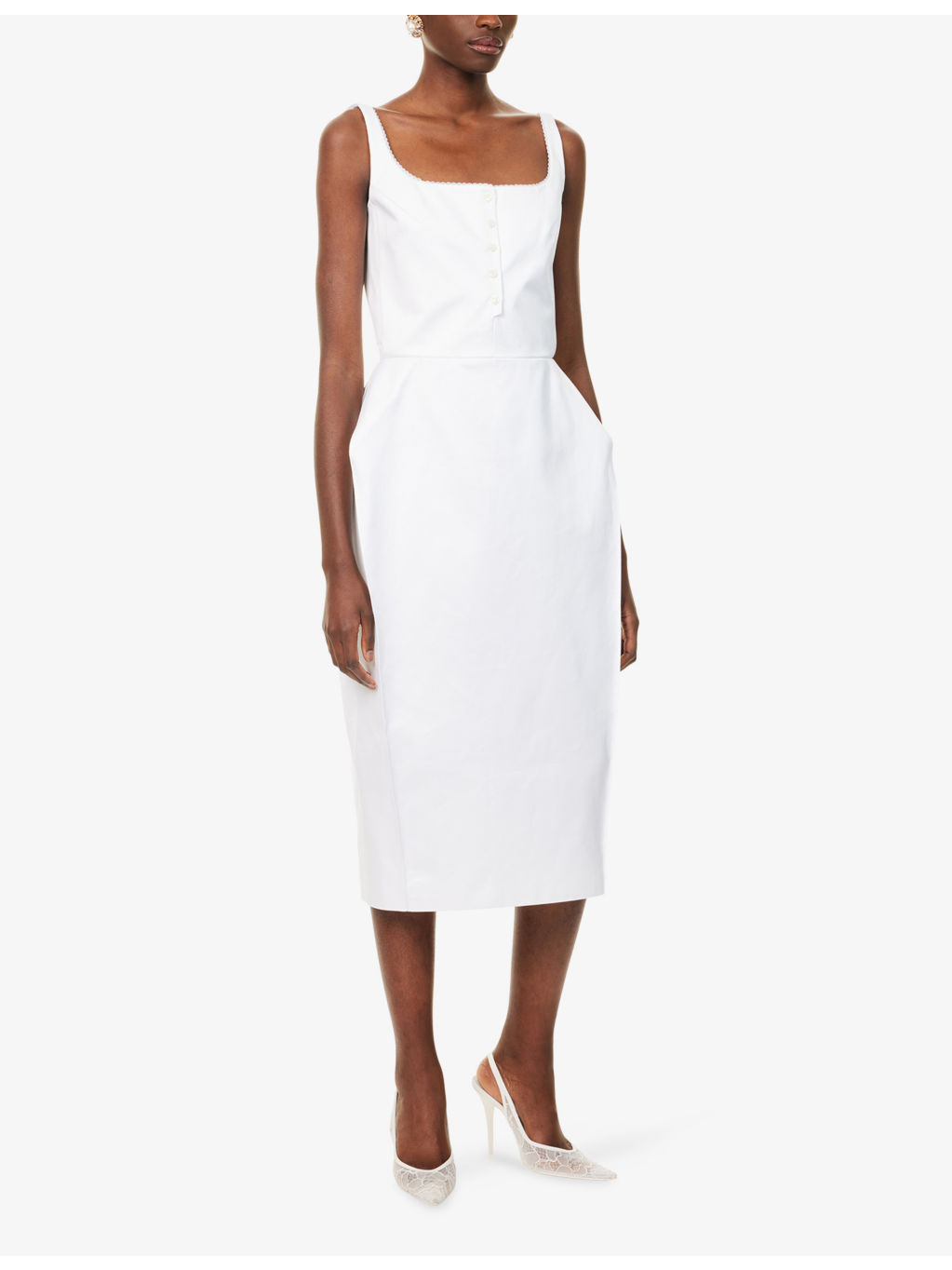 Sleeveless Button-Front Cotton Midi Dress - 3