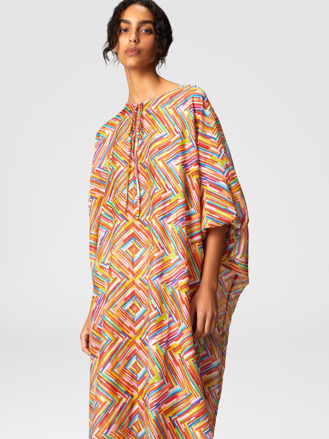 Long kaftan in printed cotton and silk blend - 4