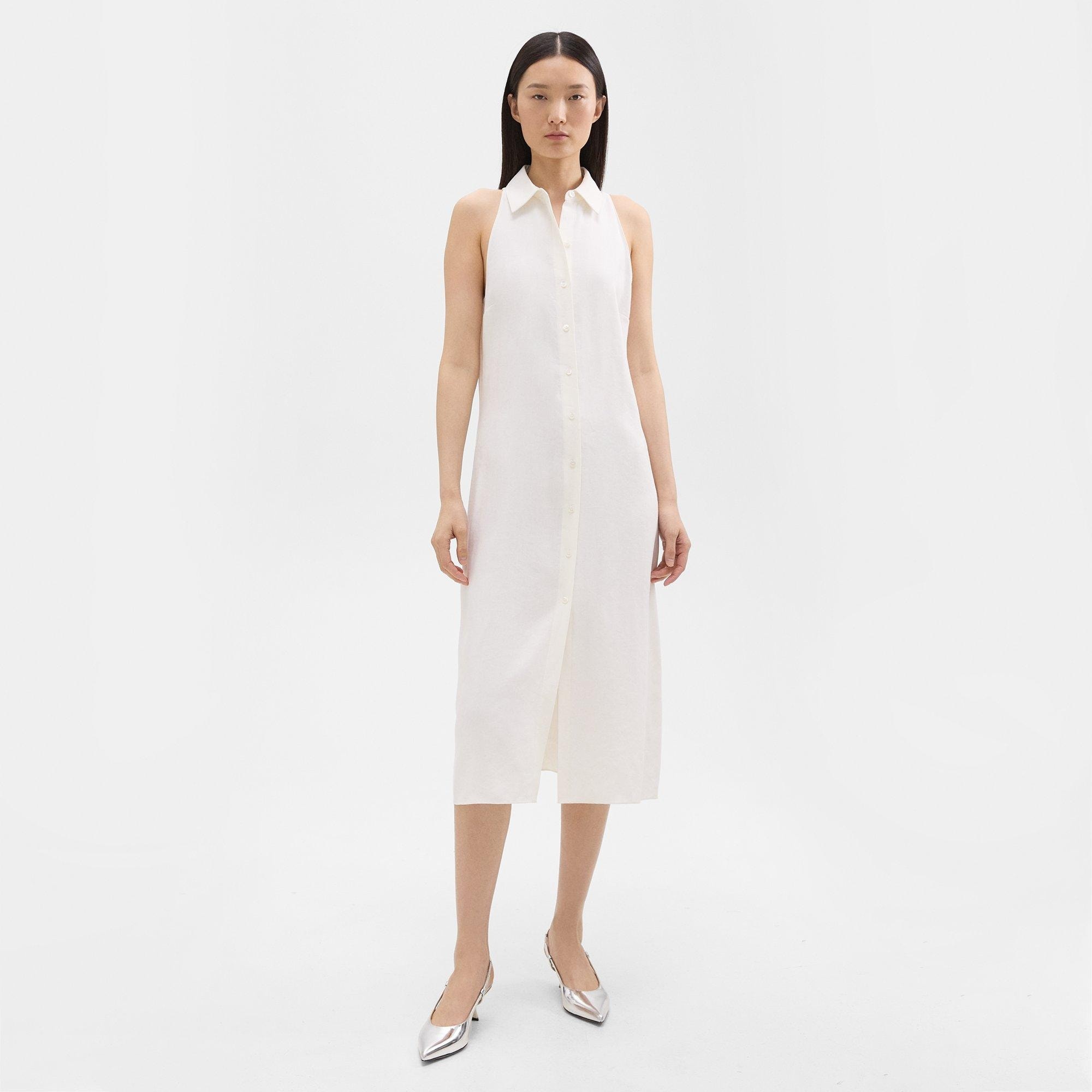 Halter Neck Shirt Dress in Linen-Viscose - 2