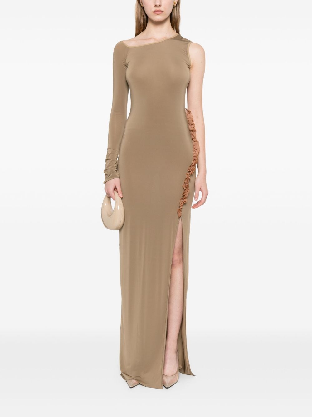 frill-detail asymmetric maxi dress - 2