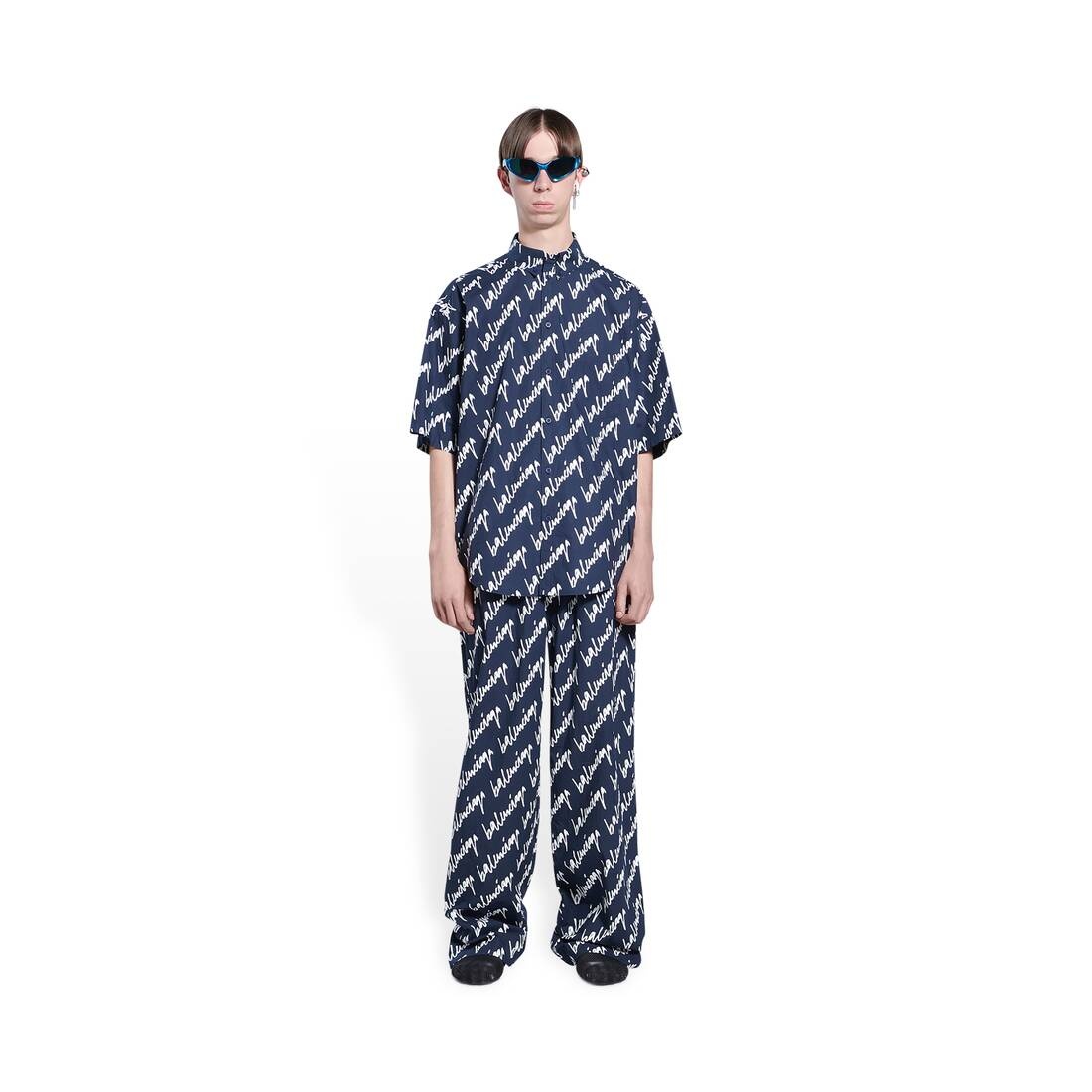 Men's New Scribble Short Sleeve Shirt Large Fit  in Indigo - 3