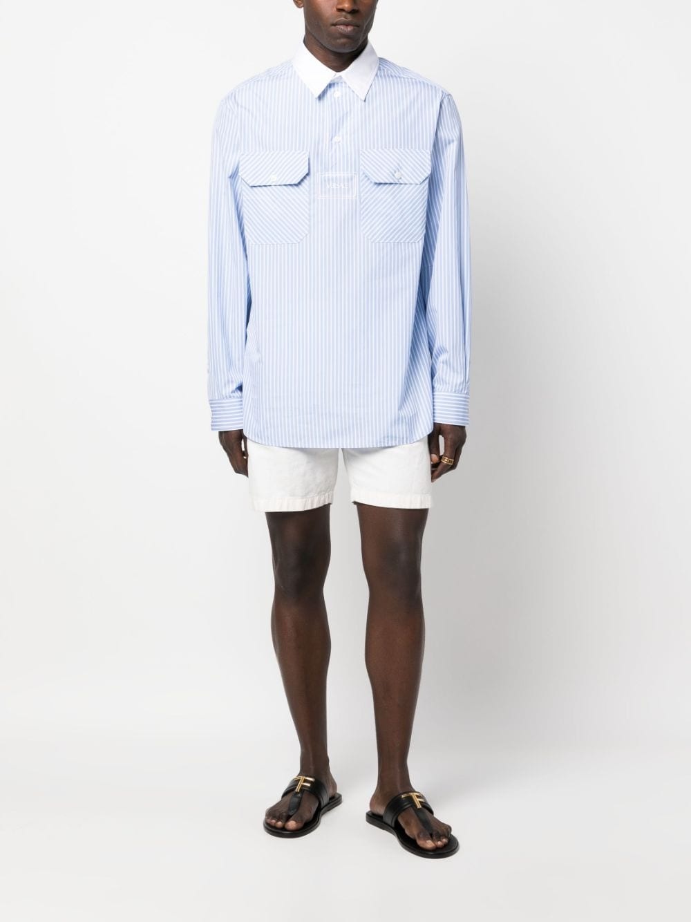 logo-print pinstripe cotton shirt - 2