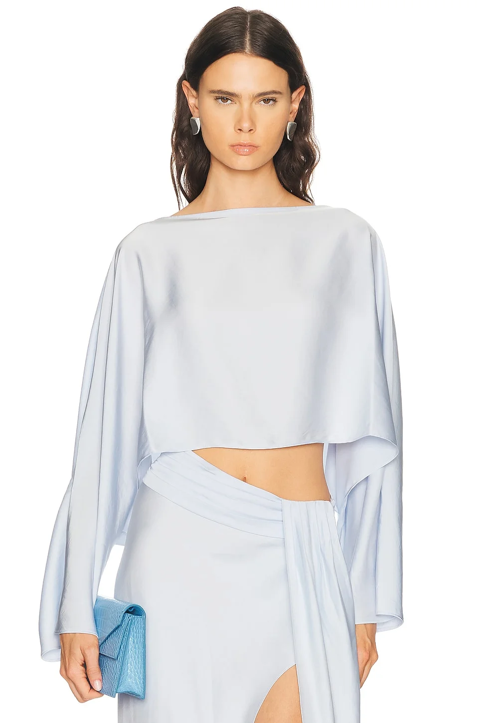 Lightweight Satin Boat Neck Caftan Top - 1