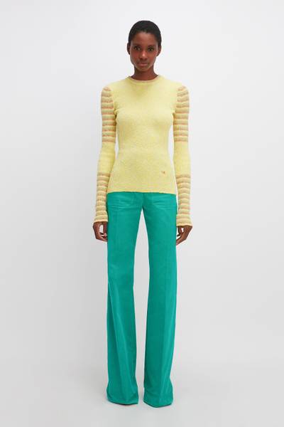 Victoria Beckham Crew Neck Jumper in Lemon Stripe outlook