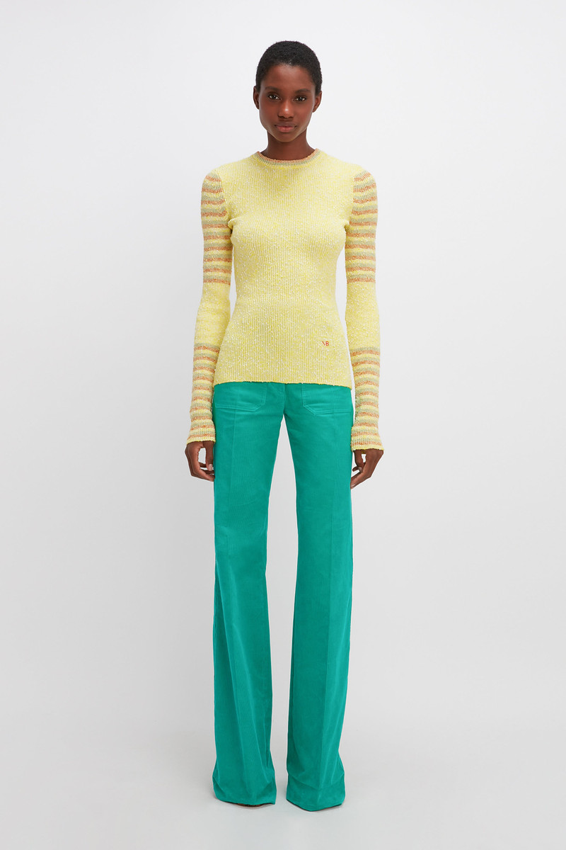 Victoria Beckham Crew Neck Jumper in Lemon Stripe outlook