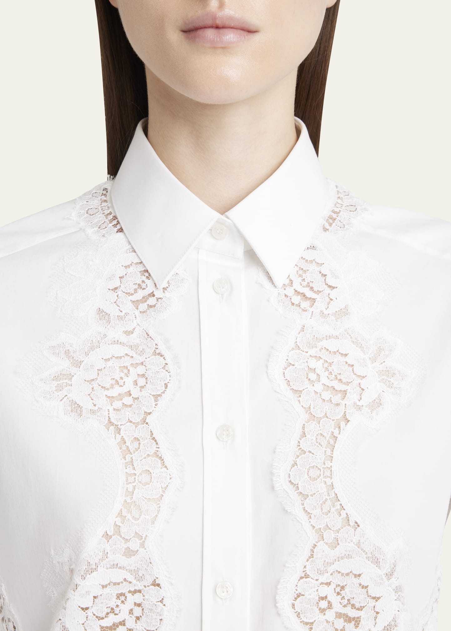 Lace Inset Poplin Button Down Blouse - 5
