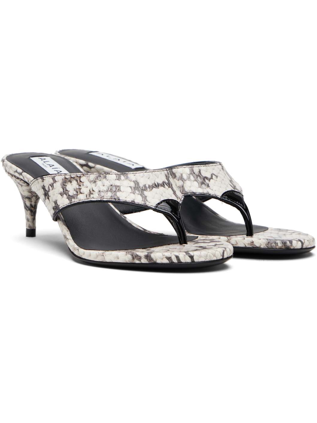 White Thong Elaphe Leather Mule Sandals - 4