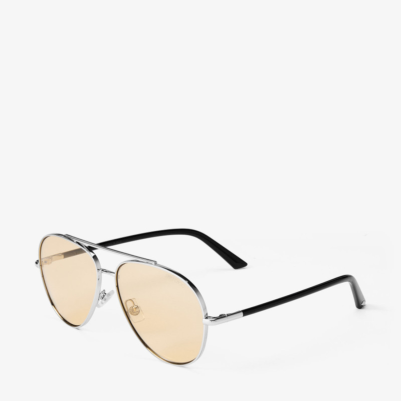 JIMMY CHOO Astor Silver and Light Yellow Metal Aviator Sunglasses outlook