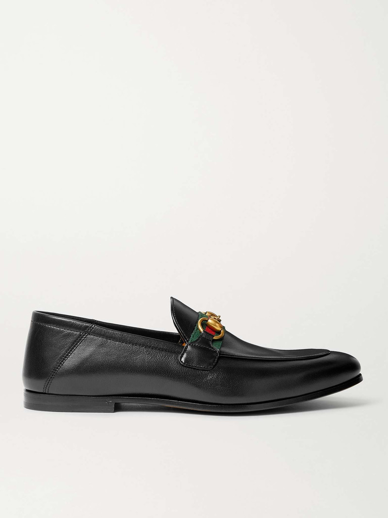 Brixton Webbing-Trimmed Horsebit Collapsible-Heel Leather Loafers 1