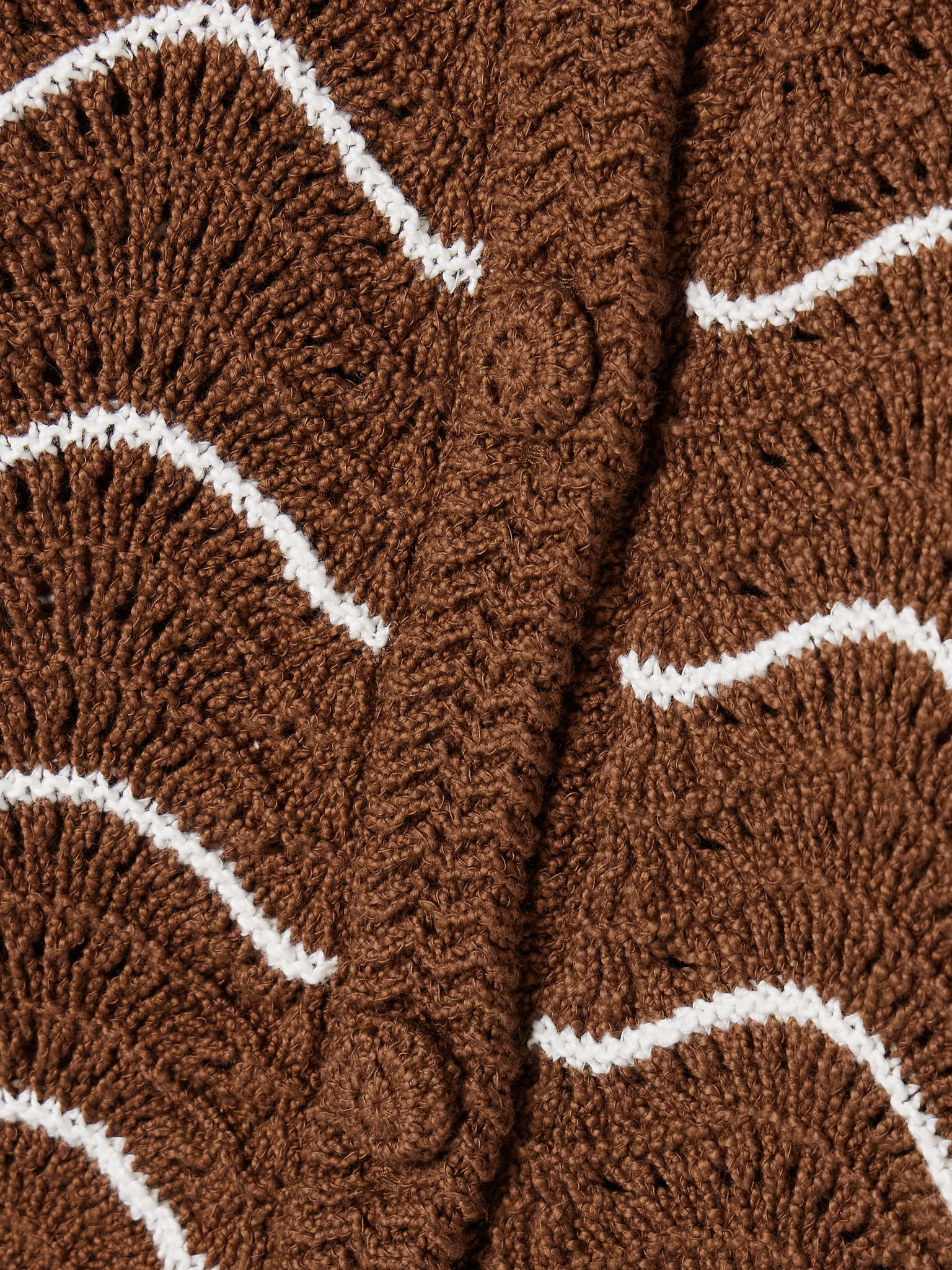 Jolene scalloped striped cotton cardigan Brown - 5
