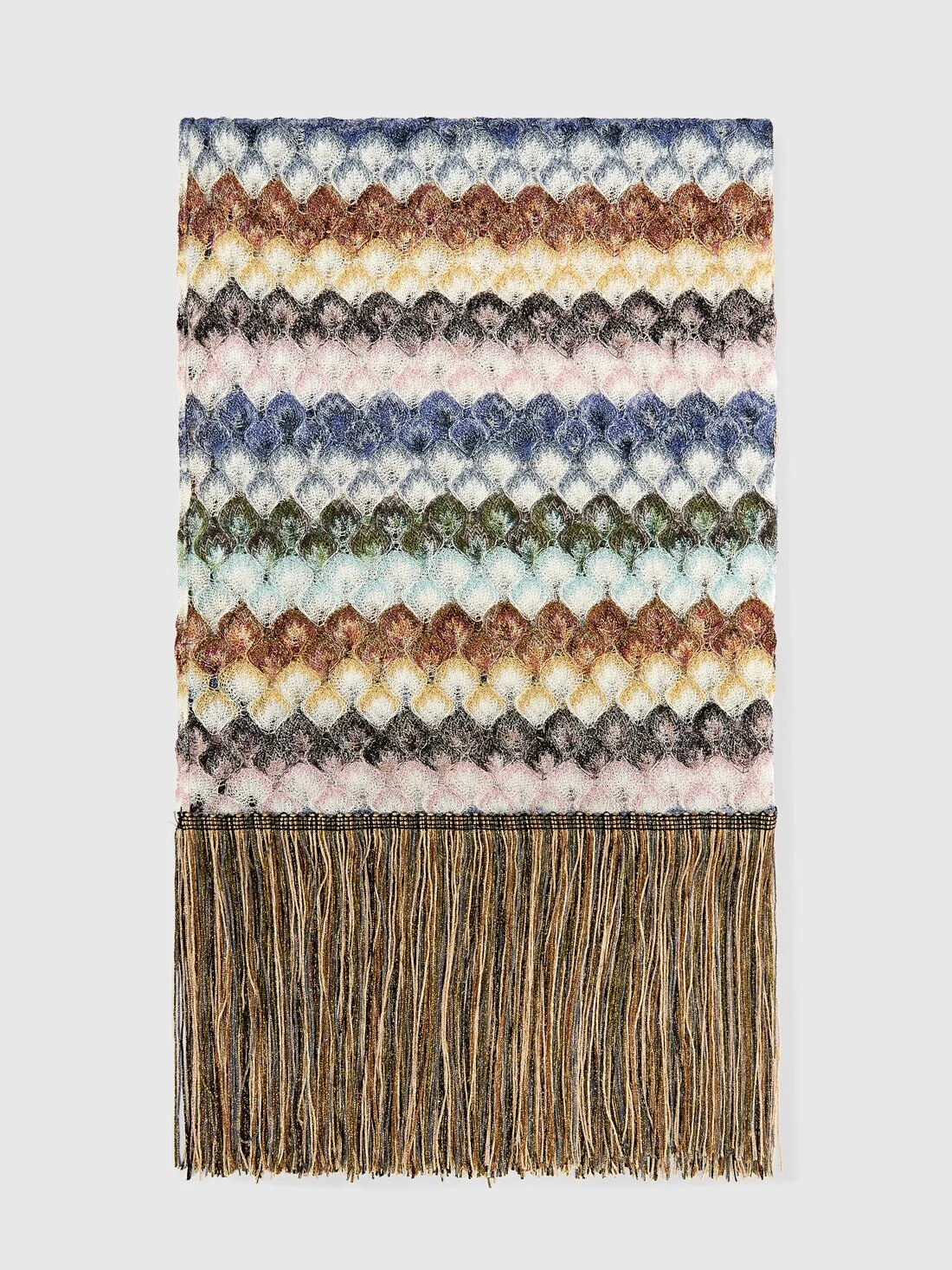 Viscose lamé stole with fringes and lace motif - 1